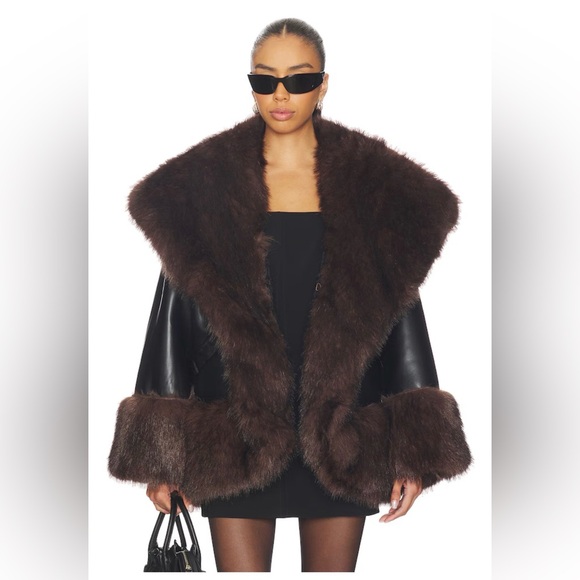 Cocoon Faux Fur Jacket in Black & Dark Brown - Picture 4 of 8